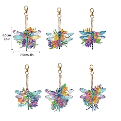 Mixed Color Flower Dragonfly DIY Diamond Painting Kit, Including Resin Rhinestones Bag, Diamond Sticky Pen, Tray Plate and Glue Clay and Metal Findings, Mixed Color, Pendant: 65x75mm