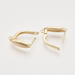 Real 18K Gold Plated Brass Hoop Earring Findings with Latch Back Closure, Nickel Free, with Horizontal Loop, Horse Eye, Real 18K Gold Plated, 17.5x5x12.5mm, Hole: 1.2mm, pin: 1x0.7mm