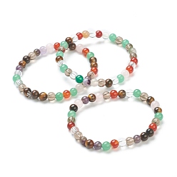 Mixed Stone Natural Mixed Wealth Stone Beaded Stretch Bracelets, Round, Beads: 6~6.5mm, Inner Diameter: 2-1/4 inch(5.55cm)