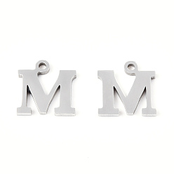Letter M 201 encantos de acero inoxidable, alfabeto, letter.m, 8.5x8.5x1 mm, agujero: 1 mm