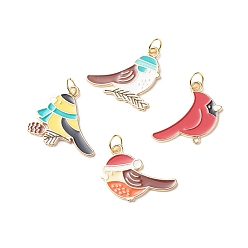 Mixed Color Alloy Enamel Pendants, with 304 Stainless Steel Jump Rings, Light Gold, Bird, Mixed Color, 21~23x24.5~26x1.5mm, Jump Ring: 6x0.8mm, Inner Diameter: 4.5mm