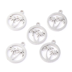 Stainless Steel Color 304 Stainless Steel Charms, Laser Cut, Ring with Coconut Tree, Stainless Steel Color, 13.5x11.5x1.1mm, Hole: 1.4mm