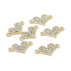 Light Gold Alloy Crystal Rhinestone Connector Charms, Heart Links, Cadmium Free & Lead Free, Light Gold, 12x21.5x2mm, Hole: 1.6mm