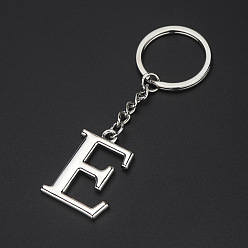 Letter E Platinum Plated Alloy Pendant Keychains, with Key Ring, Letter, Letter.E, 3.5x2.5cm