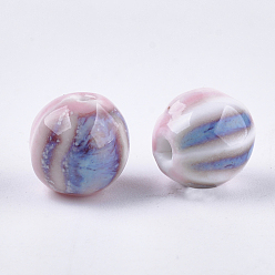 Pink Perles en porcelaine manuelles, fantaisie porcelaine émaillée antique, ronde, rose, 11~12x10~11x10~10.5mm, Trou: 2~2.5mm