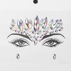 Colorful Acrylic Face Gems Stickers, Self Adhesive Temporary Tattoo, with Teardrop & Half Round & Horse Eye Rhinestones, Colorful, 0.35~2.95x0.35~1x0.15~0.35cm