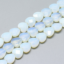 Opalite Opalite Beads Strands, Faceted, Heart, 10x10x5mm, Hole: 1.2mm, about 20pcs/strand, 7.4 inch