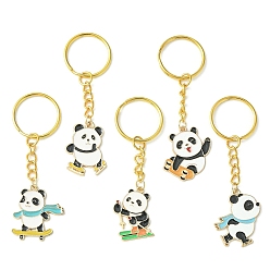 Mixed Color Sport Panda Alloy Enamel Pendants Keychain, with Iron Split Key Rings, Mixed Color, 8~8.2cm, 5pcs/set