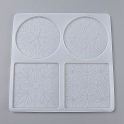 White Mandala Pattern Coaster Silicone Molds, Resin Casting Molds, For DIY UV Resin, Epoxy Resin Craft Making, Round & Square, White, 240x240x8mm