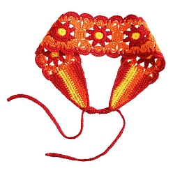Red Sunflower Crochet Wool Elastic Headbands, Wide Hair Accessories for Women Girls, Red, 900x70mm
