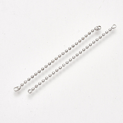Real Platinum Plated Brass Ball Chain Links connectors, Real Platinum Plated, 55x2x2mm, Hole: 1mm