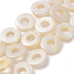 Coquillage De Mer Brins de perles d'eau douce naturelles teintes en coquillage, couleur ab , donut, couleur de coquillage, 15x2.5mm, Trou: 0.5mm, Environ 25~26 pcs/chapelet, 15.16''~15.28'' (38.5~38.8 cm)