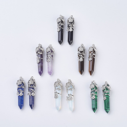Mixed Stone Natural & Synthetic Gemstone Pointed Pendants, with Platinum Brass Findings, Faceted, Bullet, Flower, 58~61x15~17mm, Hole: 5x7mm