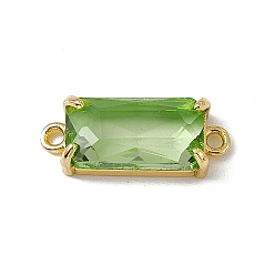 Peridot Transparent K9 Glass Connector Charms, with Light Gold Plated Brass Findings, Faceted, Rectangle Links, Peridot, 20.5x8x4.5mm, Hole: 1.5mm