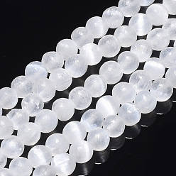 Sélénite Brins de perles de sélénite naturelles, ronde, 4mm, Trou: 0.8mm, Environ 106~108 pcs/chapelet, 15.94 pouce (40.5 cm)