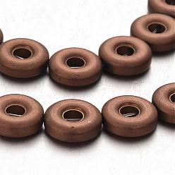 Copper Plated Electroplate Non-magnetic Synthetic Hematite Beads Strands, Frosted, Donut, Copper Plated, 8x3mm, Hole: 1mm, about 47pcs/strand, 15.7 inch