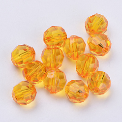 Orange Perles acryliques transparentes, facette, ronde, orange, 16x15.5mm, trou: 2.4 mm, environ 233 pcs / 500 g