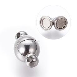 Stainless Steel Color 304 Stainless Steel Magnetic Clasps with Loops, Round, Stainless Steel Color, 10x6mm, Hole: 1mm