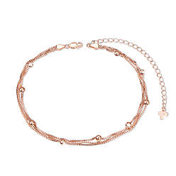 Rose Gold SHEGRACE 925 Sterling Silver Multi-Strand Anklets, with Box Chains and Round Beads, Rose Gold, 8-1/4 inch(21cm)