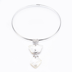 Platine Colliers pendentif coquille blanche, colliers choker, colliers de fil de cou, avec les accessoires en laiton, platine, 5.1 pouce (13 cm)