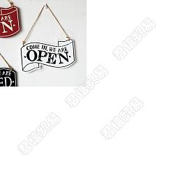 White CREATCABIN Printed Natural Wooden Door Hanging Decoration for Front Door Decoration, with Hemp Rope, Word Come In, We Are Open, White, 10-1/4 inch(26cm)
