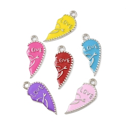 Mixed Color CCB Plastic Enamel Pendants, Platinum, Broken Heart with Word Love Charms, Mixed Color, 34x15x2mm, Hole: 2.5mm
