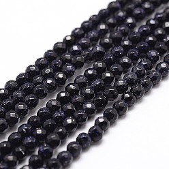 Blue Goldstone Synthetic Blue Goldstone Beads Strands, Faceted, Round, 6mm, Hole: 1mm, about 63pcs/strand, 14.9 inch~15.1 inch