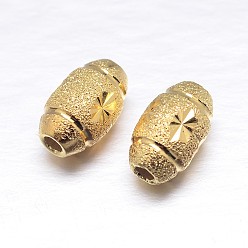 Real 18K Gold Plated Real 18K Gold Plated Oval Sterling Silver Textured Beads, Golden, 10x6mm, Hole: 2mm