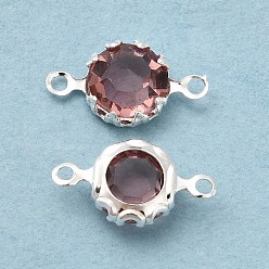 Rosy Brown Eco-Friendly Brass Glass Connector Charms, Cadmium Free & Lead Free, Flat Round Links, 925 Sterling Silver Plated, Rosy Brown, 12x6.5x3mm, Hole: 1mm