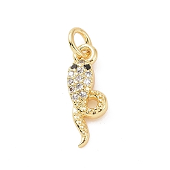 Oro Micro latón allanan colgantes cúbicos del zirconia, con anillo de salto, encanto de serpiente, dorado, 15.5x5x2.5 mm, agujero: 2.8 mm