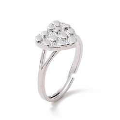 Platinum Brass Heart Adjustable Ring for Valentine's Day, Cadmium Free & Lead Free, Platinum, US Size 5 1/2(16.1mm)