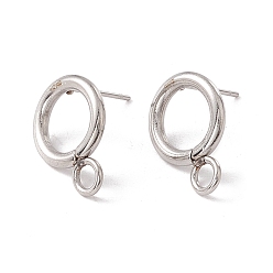 Stainless Steel Color 304 Stainless Steel Stud Earring Findings, with 316 Surgical Stainless Steel Pins and Horizontal Loops, Ring, Stainless Steel Color, 16.5x12mm, Hole: 3.2mm, Pin: 0.7mm