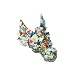 Piedra Mixta Resina de dragón con astillas de piedras mixtas naturales y sintéticas dentro de las decoraciones de exhibición, estatuilla de decoración del hogar, 60x90x40 mm