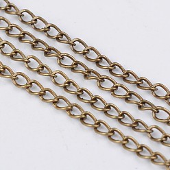 Antique Bronze Iron Twisted Chains, Unwelded, Antique Bronze Color, with Spool, Size: Chains: about 3.7mm long, 2.5mm wide, 0.7mm thick, about 328.08 Feet(100m)/roll