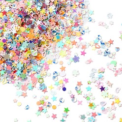 Mixed Color Plastic Sequins Beads, Golden Sheen, Sewing Craft Decoration, Sakura/Heart/Star, Mixed Color, 1.5~4x3~5x0.2~0.3mm, about 193000pcs/500g