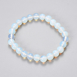 Opalite Synthetic Opalite Beaded Stretch Bracelets, Round, 2-1/8 inch(55mm), Bead: 8~9mm