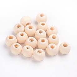 Creamy White Unfinished Wood Beads, Natural Wooden Loose Beads Spacer Beads, Round, Creamy White, 10x9mm, Hole: 3mm, about 1710pcs/500g