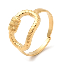 Chapado en Oro Real 18K 304 anillos de puño abiertos ovalados huecos de acero inoxidable para mujer, real 18 k chapado en oro, diámetro interior: 17.2 mm