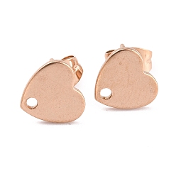 Rose Gold Ion Plating(IP) 304 Stainless Steel Stud Earring Findings, Heart, Rose Gold, 8.4x9x1mm, Pin: 0.8mm