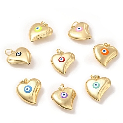 Mixed Color Brass Pendants, with Enamel, Real 18K Gold Plated, Long-Lasting Plated, Heart with Evil Eye Charm, Mixed Color, 33x30x12mm, Hole: 8.5x5mm