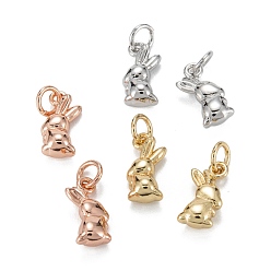 Mixed Color Brass Charms, with Jump Ring, Long-Lasting Plated, Lead Free & Nickel Free & Cadmium Free, Rabbit, Mixed Color, 13x6x4.5mm, Jump Ring: 5x1mm, 3.5mm Inner Diameter
