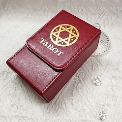 Dark Red PU Leather Tarot Card Storage Box, Card Holder, Rectangle, for Witchcraft Articles Storage, Dark Red, 12.2x7.4x3.4cm