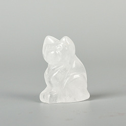 Cristal de Quartz Décorations d'affichage de figurine de chat en cristal de quartz naturel, ornements en pierre d'énergie, 25~30x35~40mm
