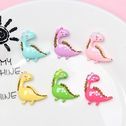 Mixed Color Opaque Reisn Decoden Cabochons, Dinosaur with Glitter Powder, Mixed Color, 20x21mm