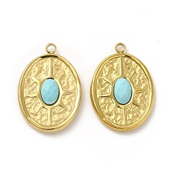 Turquoise Natural Turquoise Pendants, Faceted Oval Charms, with Vacuum Plating Real 18K Gold Plated 201 Stainless Steel Findings, 20.5x14x3mm, Hole: 1.5mm