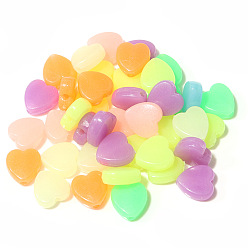 Mixed Color Luminous Acrylic Beads, Glow In The Dark, Heart, Mixed Color, 8.8x8.8x4mm, Hole: 1.4mm, 100pcs/bag