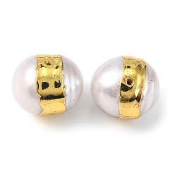 Blanc Culture des perles perles d'eau douce naturelles, bord plaqué or, ronde, blanc, 10~13x10~13mm, Trou: 0.5mm