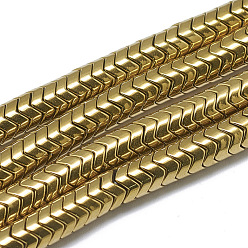 Golden Plated Electroplate Non-magnetic Synthetic Hematite Beads Strands, Twist, Golden Plated, 6x3.5mm, Hole: 1.5mm, about 174pcs/strand, 15.7 inch