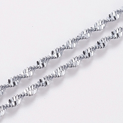 Stainless Steel Color Stainless Steel Singapore Chain Necklaces, Water Wave Chain Necklaces, with Lobster Claw Clasps, Stainless Steel Color, 17.5 inch(44.5cm), 2.5mm