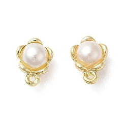 Golden Alloy Stud Earring Findings, with Plastic Pearl Beaded & 925 Sterling Silver Pins & Horizontal Loops, Flower, Golden, 10.5x8x4mm, Hole: 1mm, Pin: 0.6mm